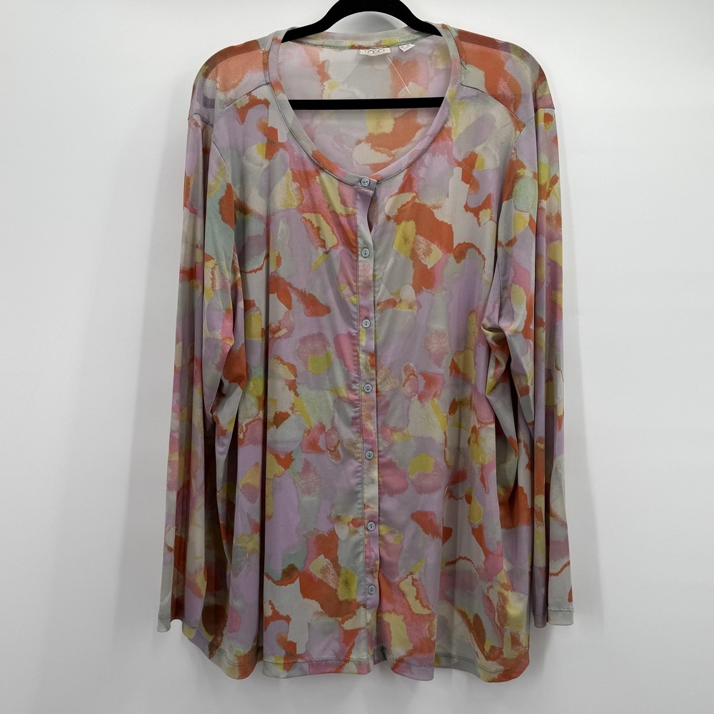 Logo Lori‎ Goldstein Shirt Womens 3X Multicolor Mesh Button Front Tunic Top